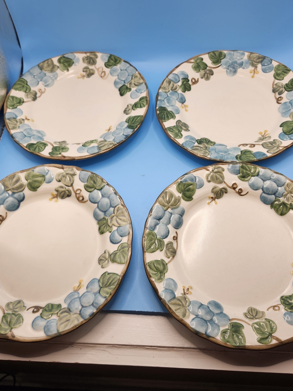 Vintage Metlox Poppytrail Sculptured Grape 7.5" Salad Plates Set of 4 MCM